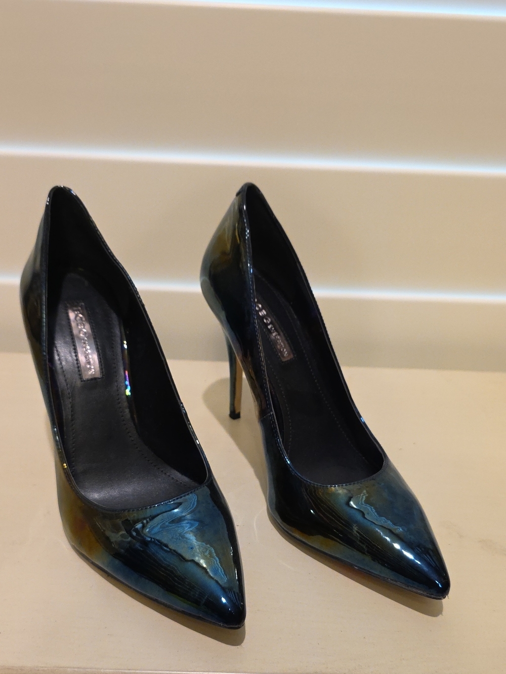 BCBG Iridescent Black and Blue Pointed-Toe Stiletto Pumps